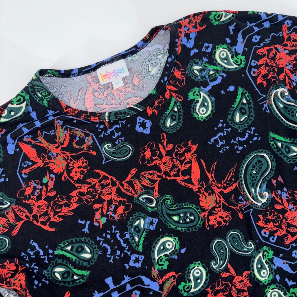 LuLaRoe Ana Maxi Dress Womens Medium Black Paisley Floral Short Sleeve Knit Gown